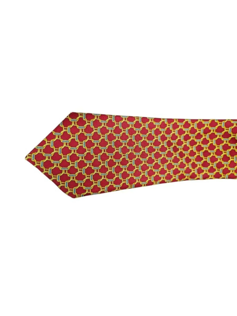 Vintage Burberrys London 100% Silk Red Gold Blue Geometric Chain Tie USA